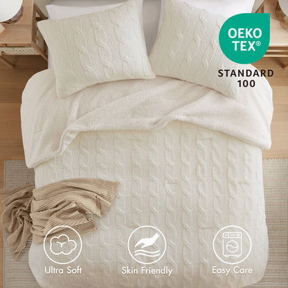 Riordan Waffle Knit Chenille Comforter Set - Ivory