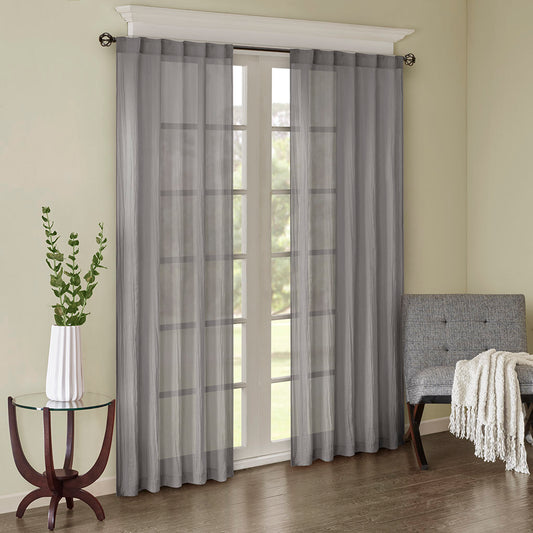 Harper Solid Crushed Curtain Panel Pair - Grey