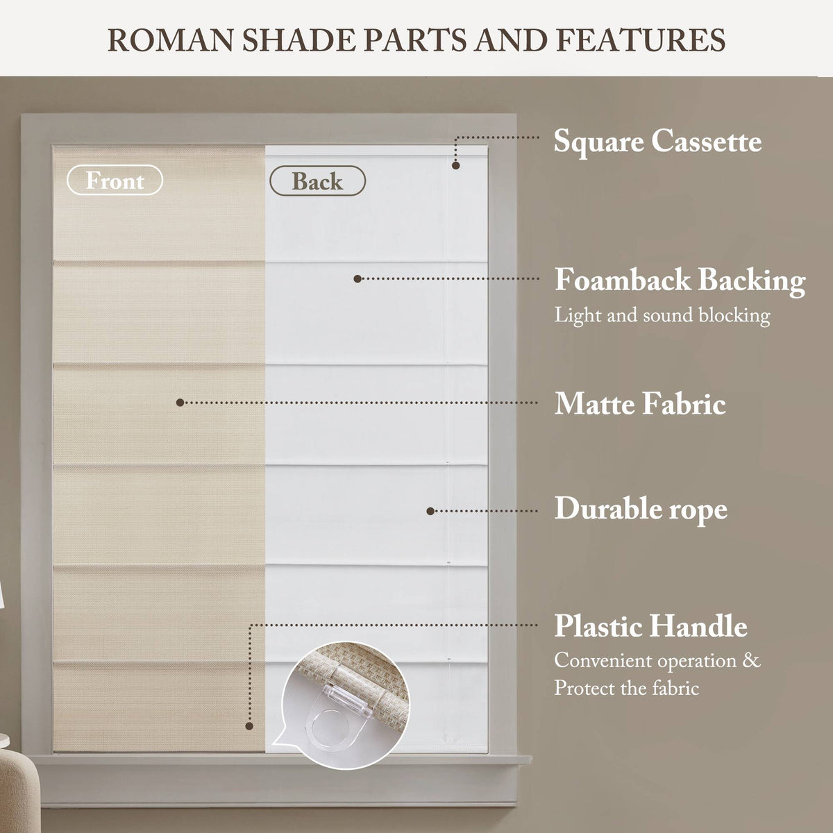 Galen Matte Cordless Roman Blind - Matte ivory