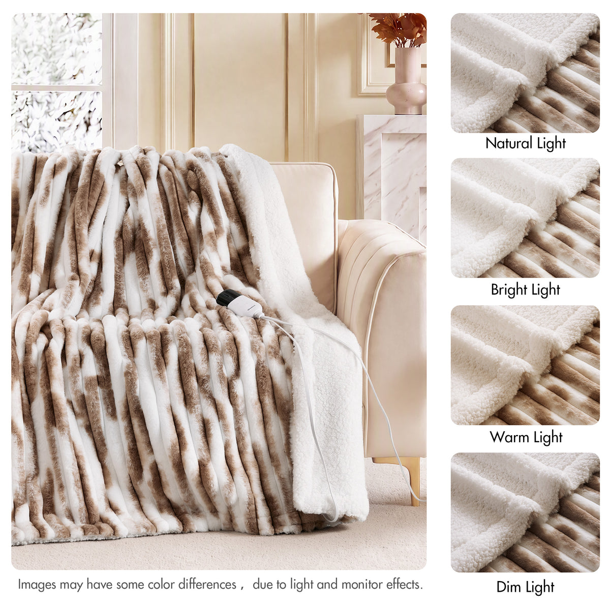 Heated Zuri Luxe Heated Throw - Tan Marble
