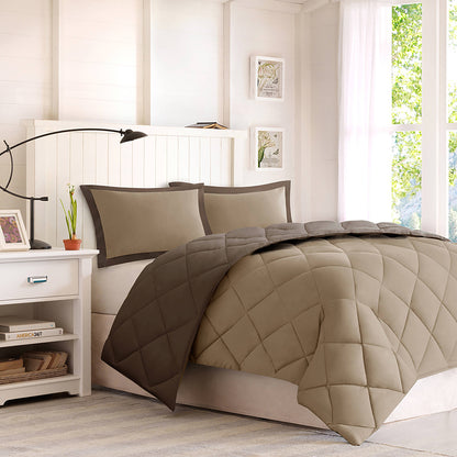 Larkspur 3M Scotchgard Reversible Down Alt Comforter Set - Brown/Sand