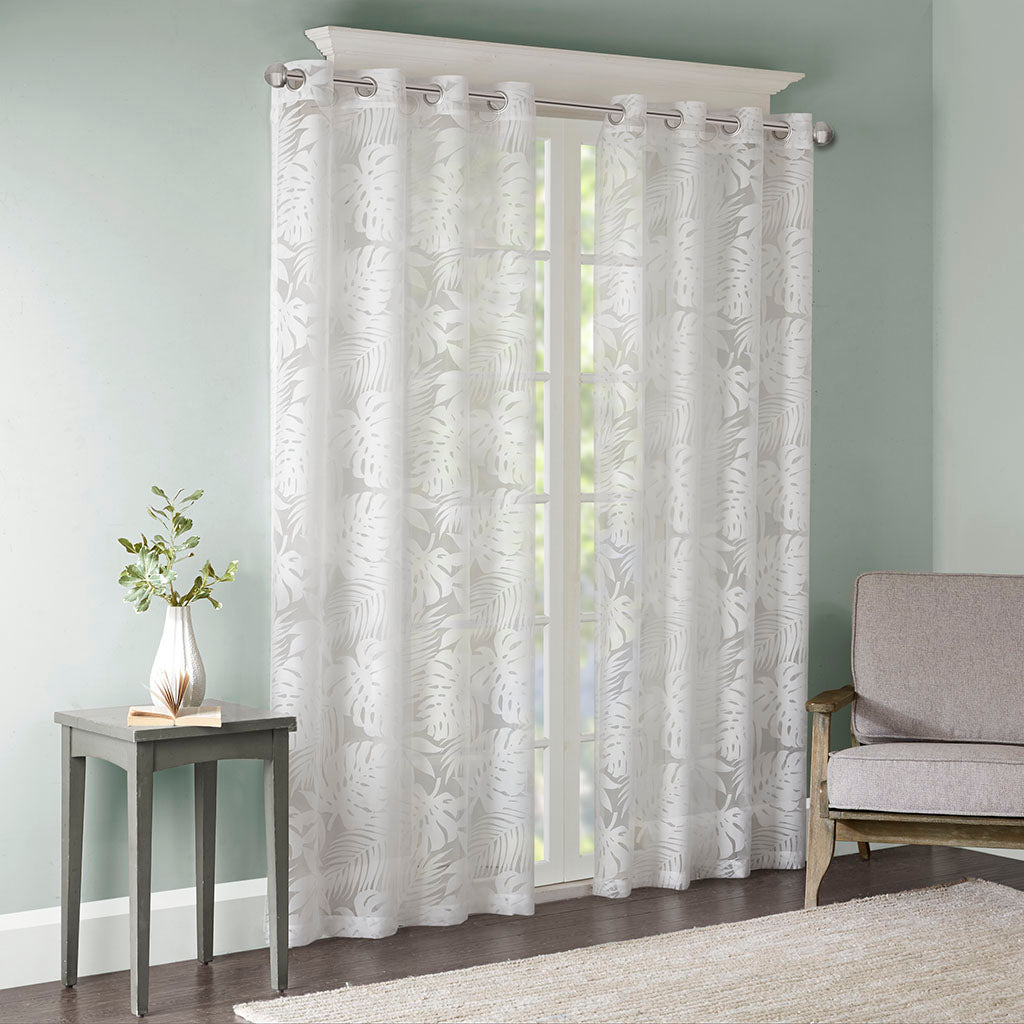 Leilani Palm Leaf Burnout Window Sheer - White