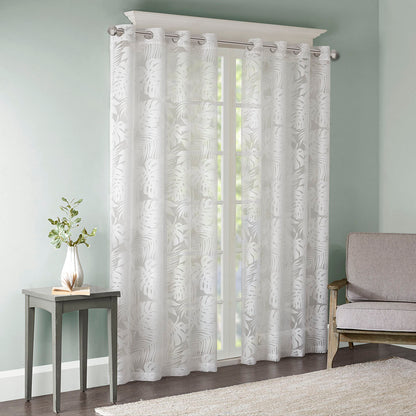 Leilani Palm Leaf Burnout Window Sheer - White