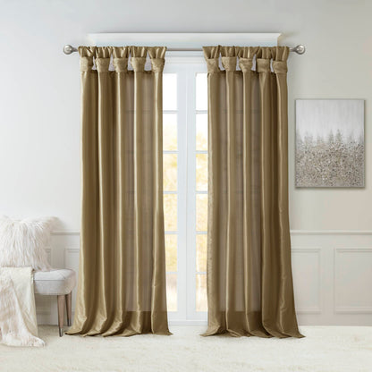 Emilia 100% Polyester Solid Faux Silk Lined Twist Tab Window Curtain - Bronze