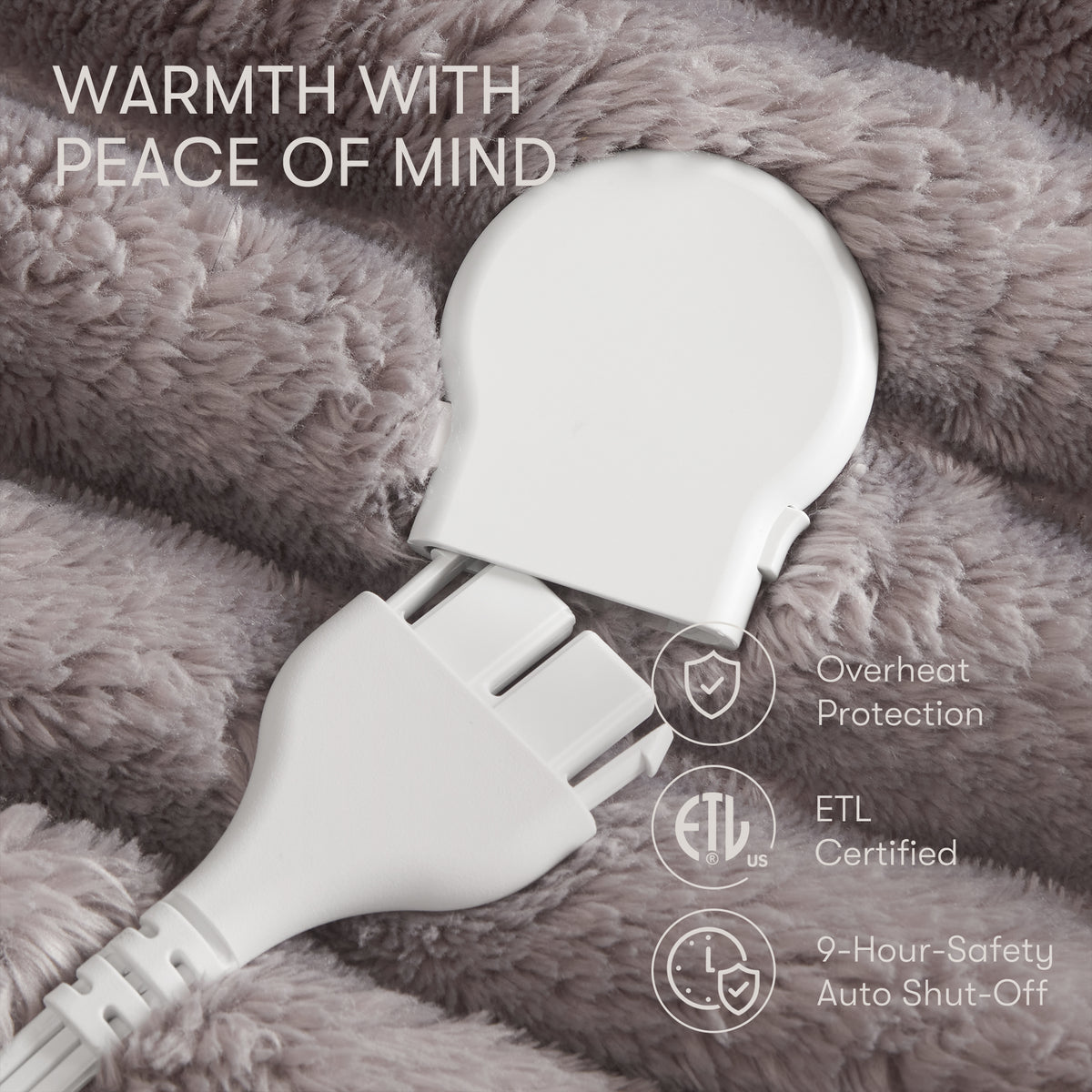 Heated Cord Plush Heated Throw - Grey