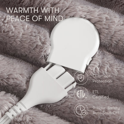Heated Cord Plush Heated Throw - Grey