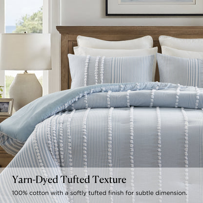 Anslee 3 Piece Cotton Yarn Dyed Comforter Set - Blue