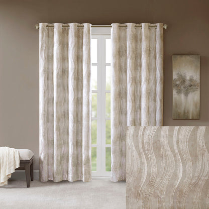 Victorio Printed Jacquard Grommet Top Total Blackout Curtain Panel - Ivory