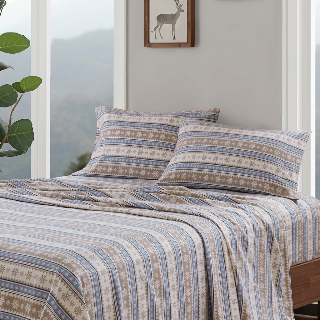 Cotton Flannel Sheet Set - Blue Snowflake