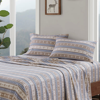 Cotton Flannel Sheet Set - Blue Snowflake