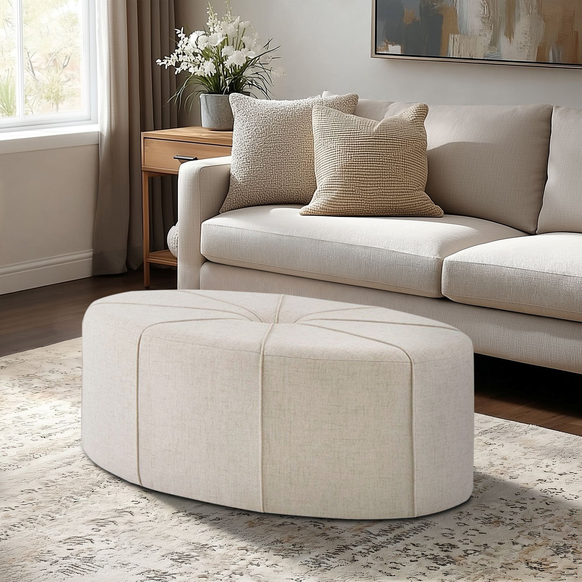 Ferris Oval Ottoman - Cream
