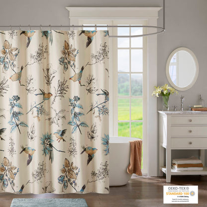 Quincy Printed Cotton Shower Curtain - Khaki