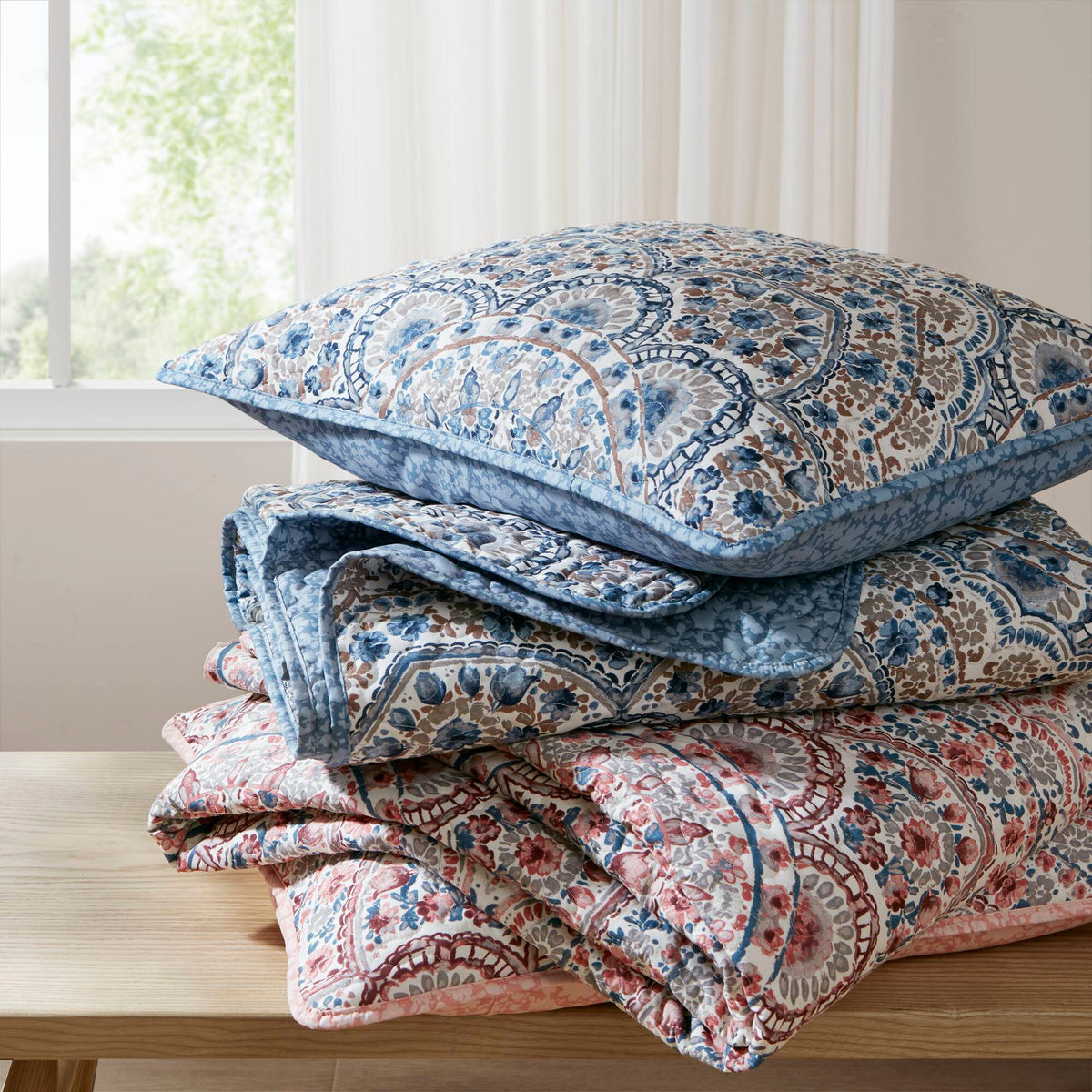 Valerie Boho Reversible Quilt - Blue