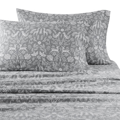 Oversized Cotton Flannel 4 Piece Sheet Set - Sage Winter Fauna