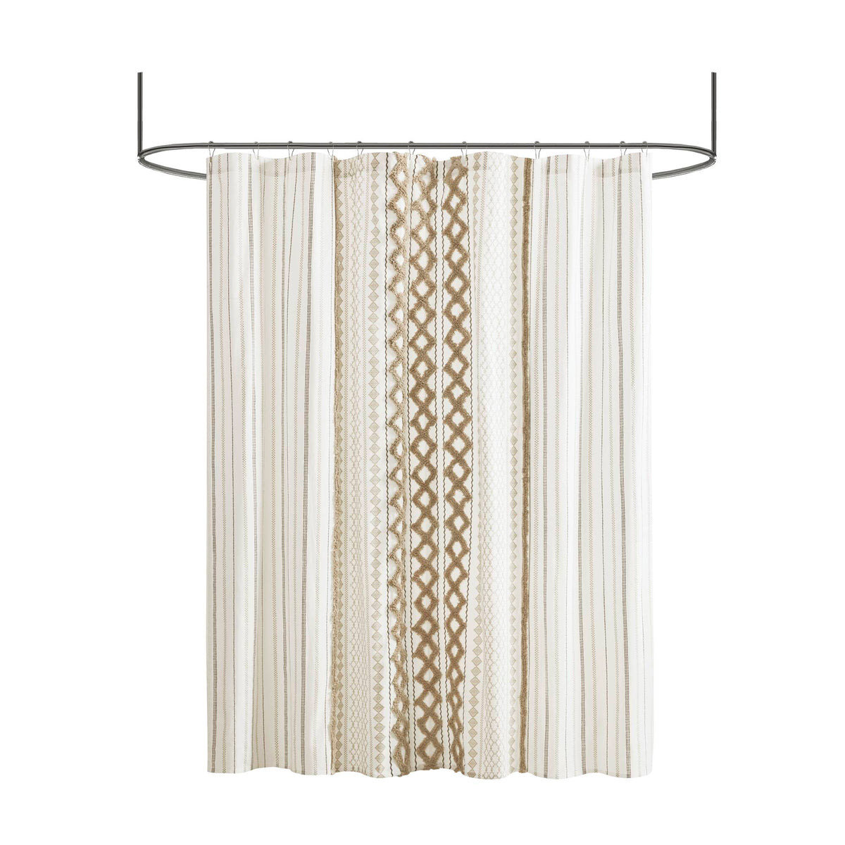 Imani Cotton Printed Shower Curtain with Chenille - Neutral