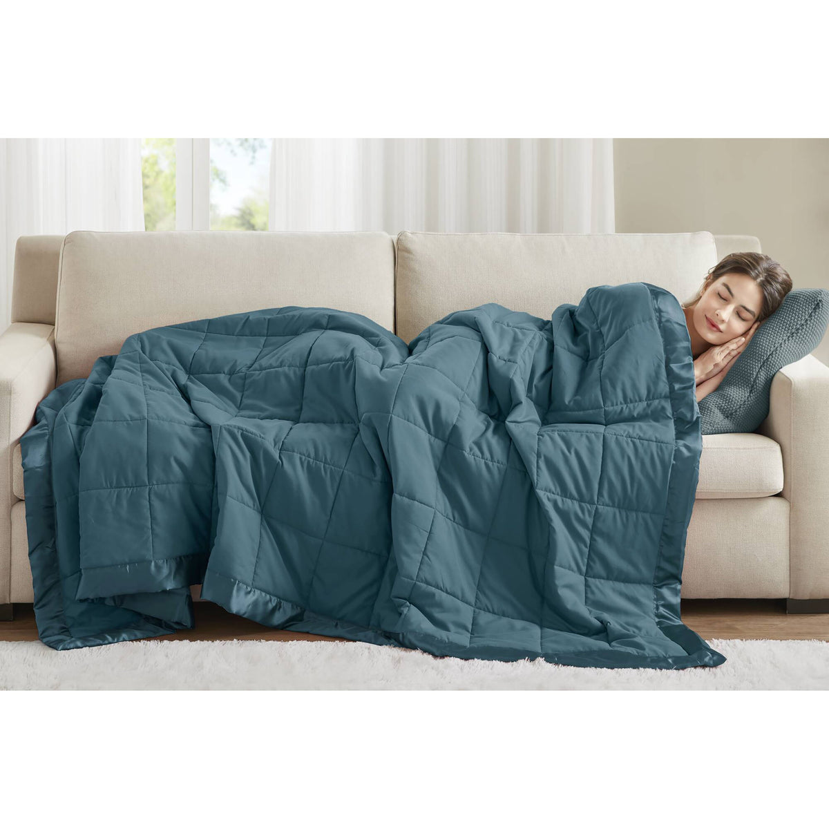 Windom Lightweight Down Alternative Blanket with Satin Trim - Teal