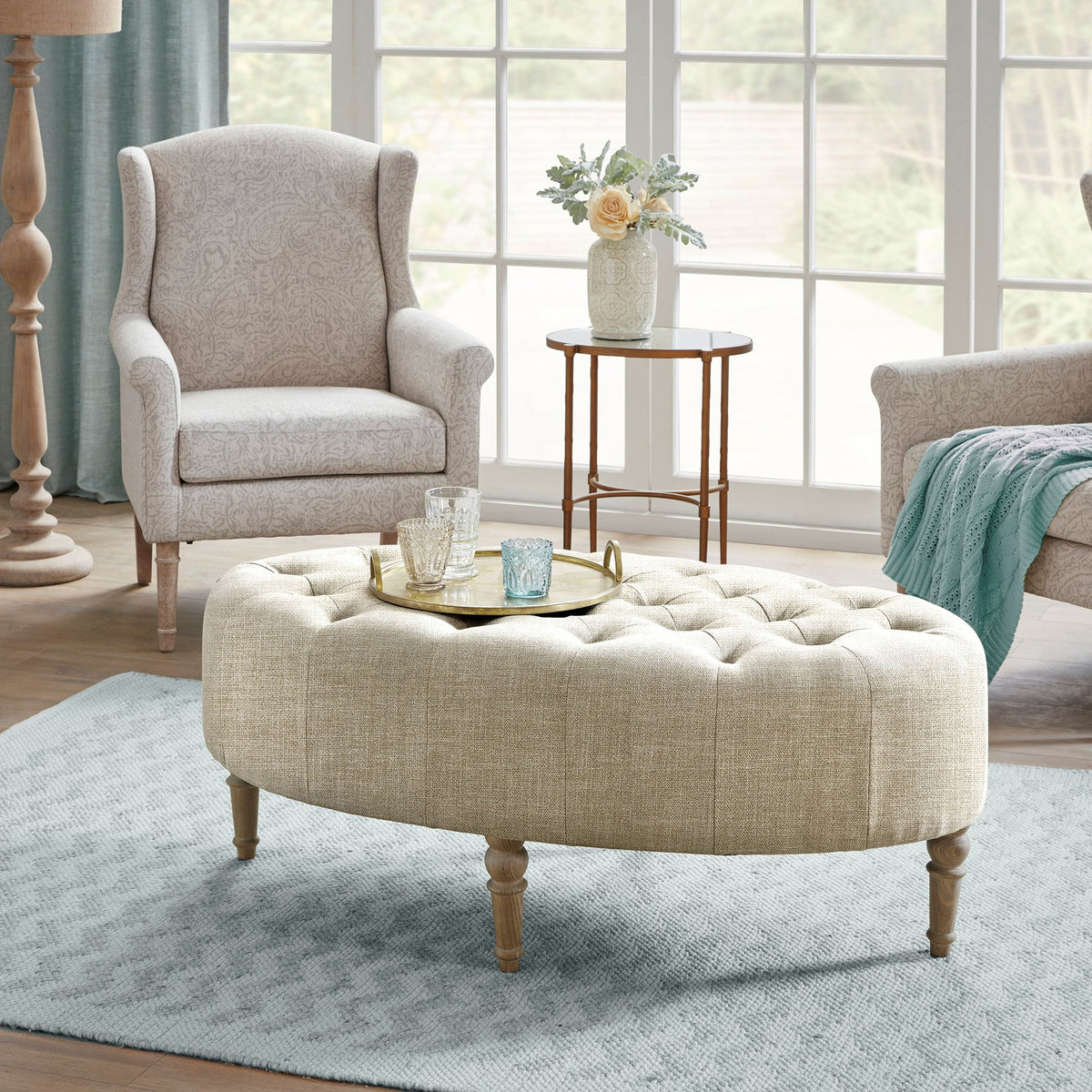Clara Accent Ottoman - Linen