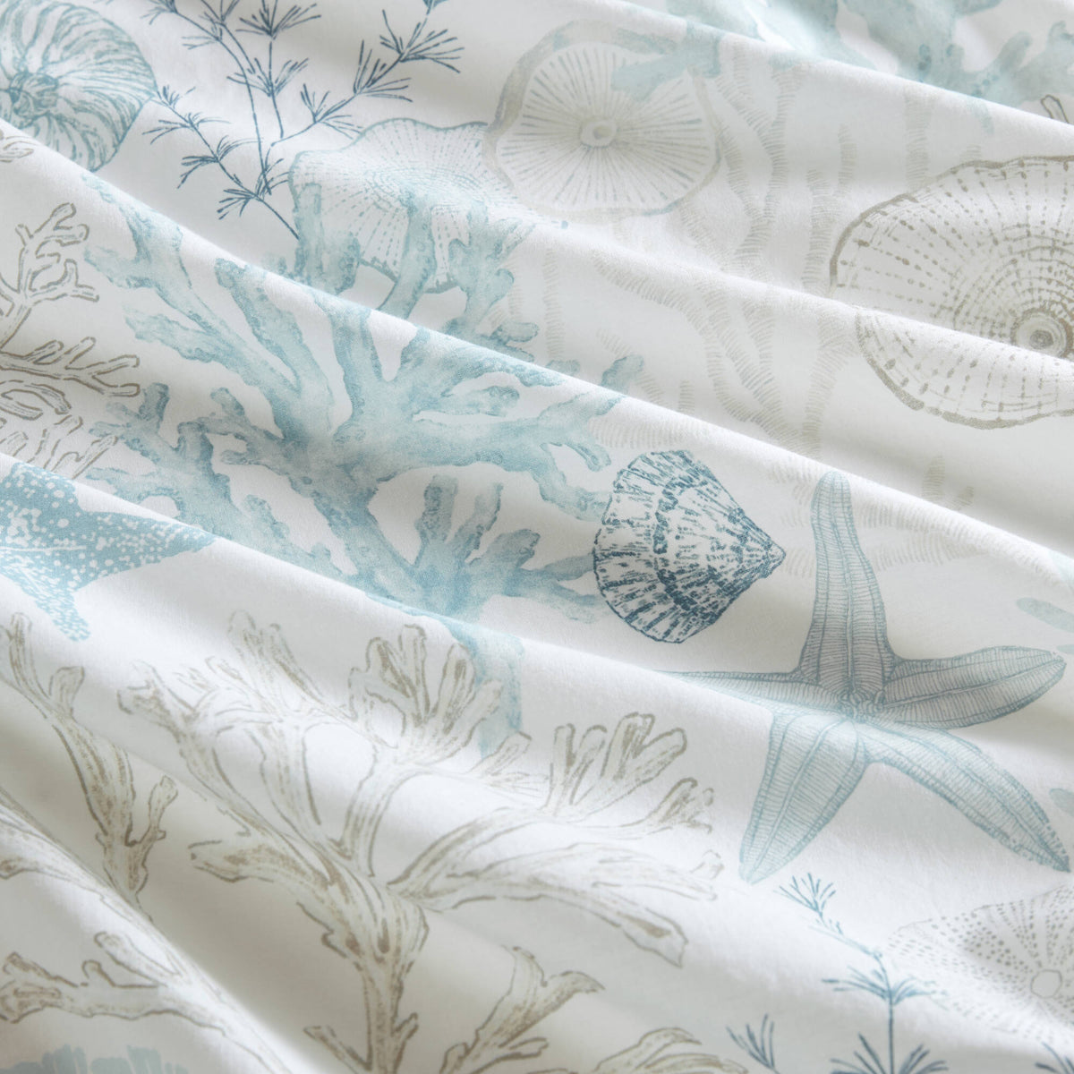 Sea Meadow Coastal Cotton Printed Shower Curtain - Blue