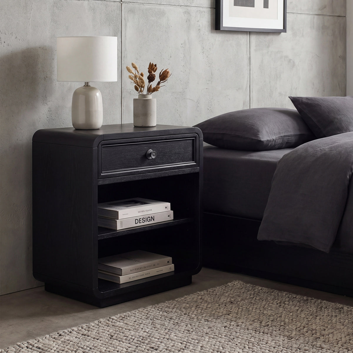 Deco Nightstand - Black Satin