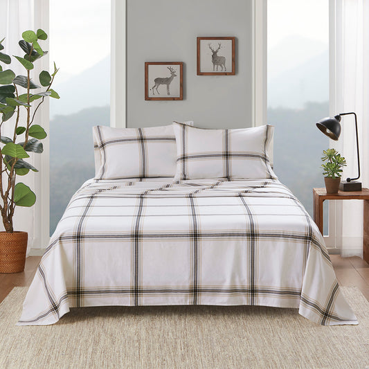 Cotton Flannel Sheet Set - Tan Plaid