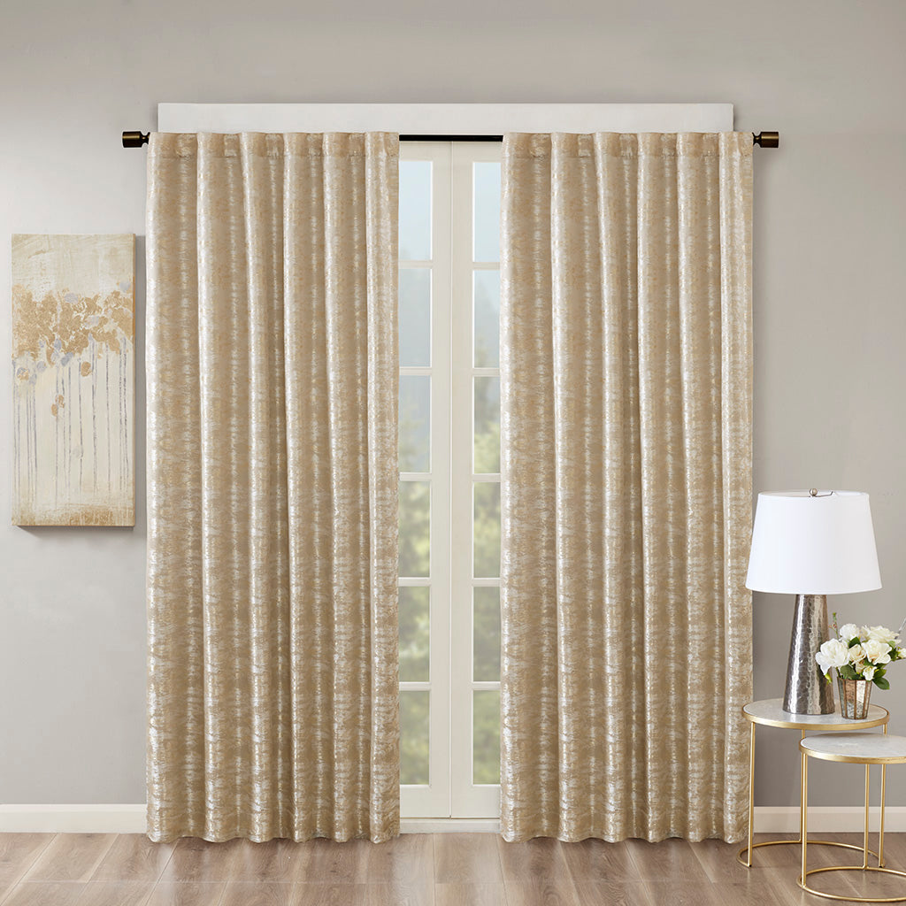 Cassius Jacquard Lined Total Blackout Rod Pocket/Back Tab Curtain Panel - Gold