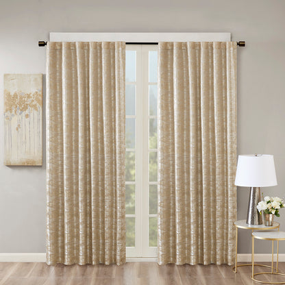 Cassius Jacquard Lined Total Blackout Rod Pocket/Back Tab Curtain Panel - Gold