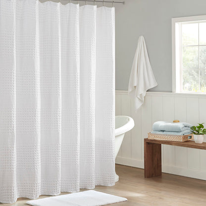 Arlo Super Waffle Textured Solid Shower Curtain - White