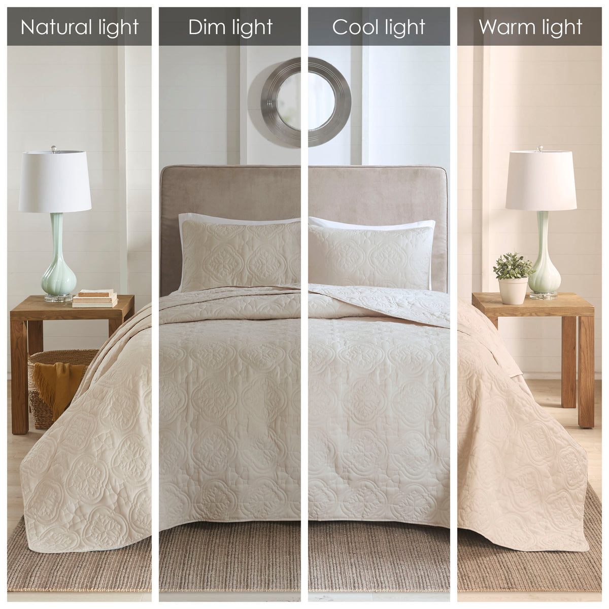Oakley 3 Piece Reversible Bedspread Set - Cream