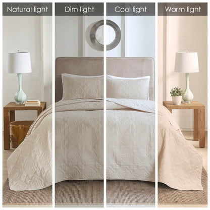 Oakley 3 Piece Reversible Bedspread Set - Cream