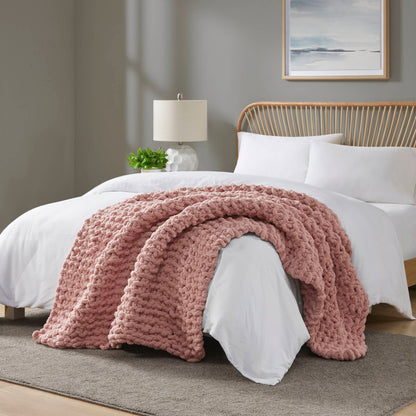 Chenille Chunky Knit Throw - Blush