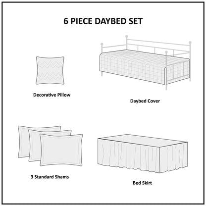Tuscany 6 Piece Reversible Scalloped Edge Daybed Cover Set - Blue