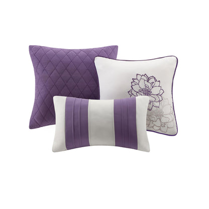 Lola 6 Piece Printed Duvet Cover Set - Taupe Grey/Purple