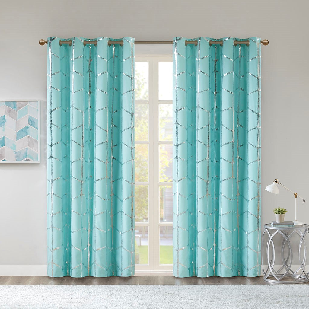 Raina Total Blackout Metallic Print Grommet Top Curtain