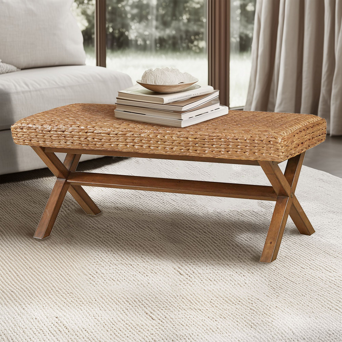 Seadrift Hand-woven Water Hyacinth Accent Bench - Brown