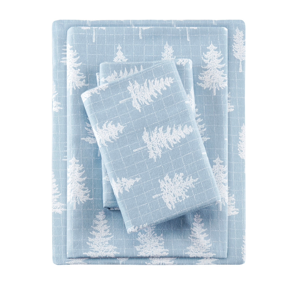 Cozy Cotton Flannel Printed Sheet Set - Blue Forest