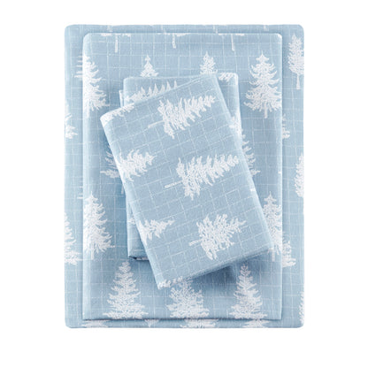 Cozy Cotton Flannel Printed Sheet Set - Blue Forest
