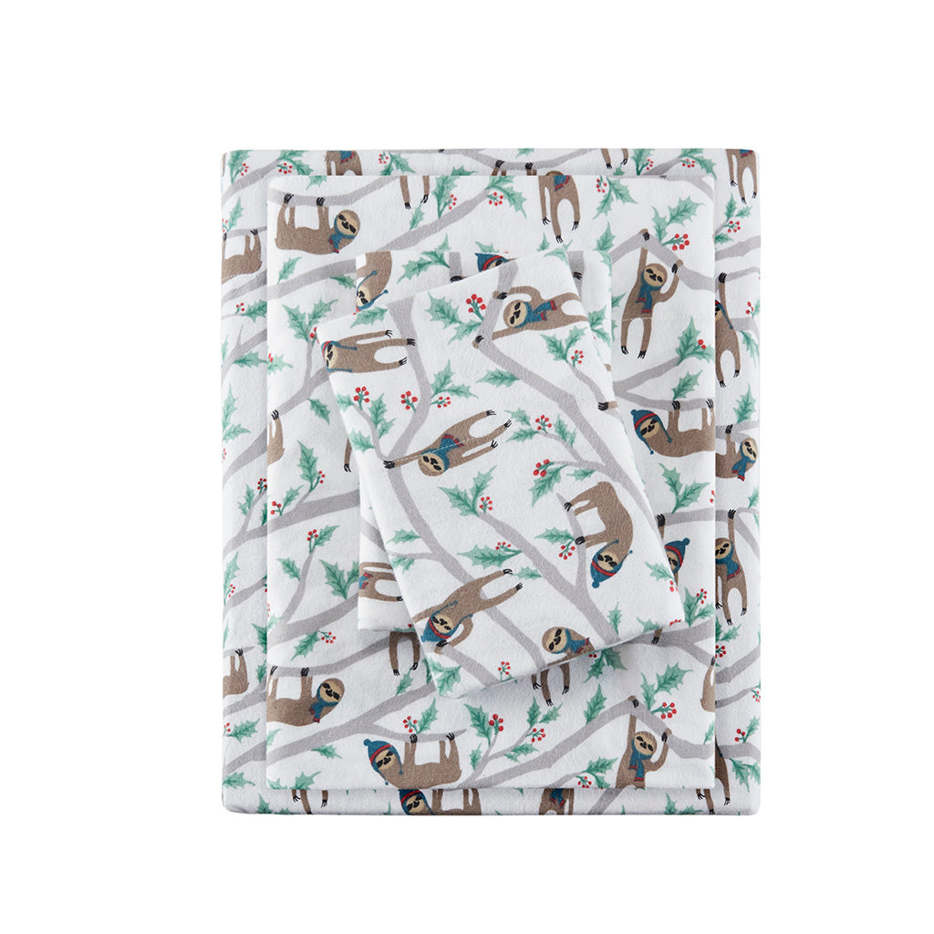Cozy Cotton Flannel Printed Sheet Set - Multi Sloth