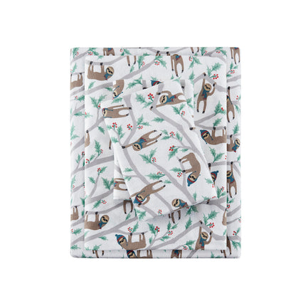 Cozy Cotton Flannel Printed Sheet Set - Multi Sloth