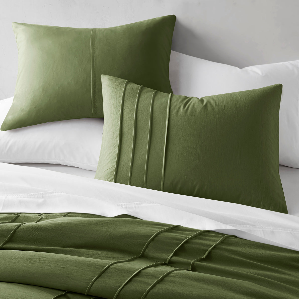 Walker Soft Washed Pleated Comforter Set - Olive Green