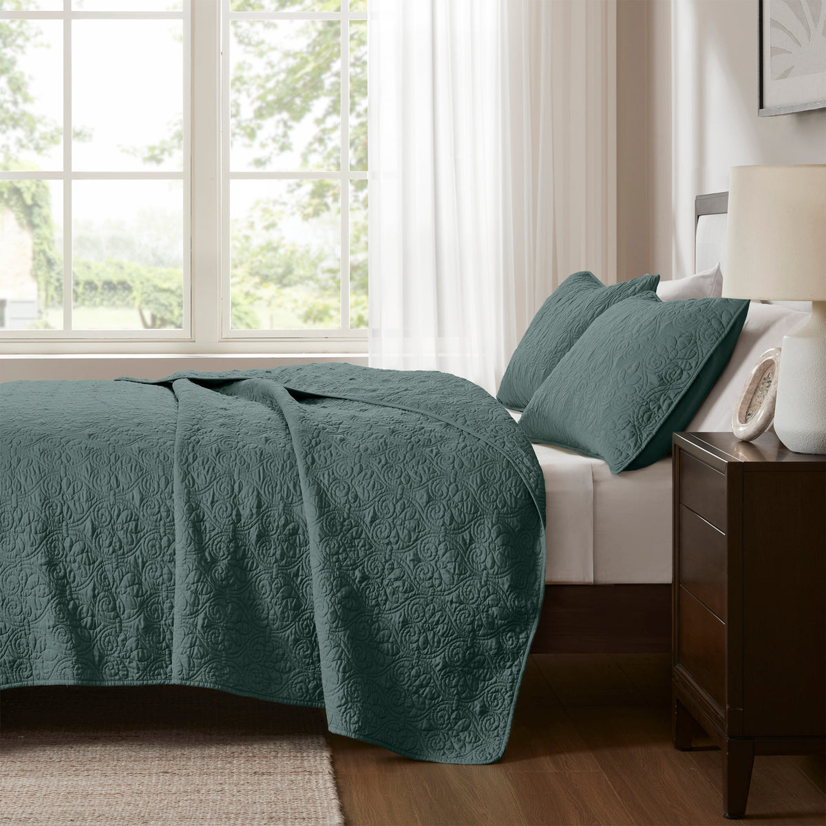 Quebec Reversible Quilt Set - Balsam Green