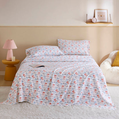 Cozy Soft Cotton Flannel Printed Sheet Set - Happy Bows