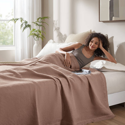 Waffle Weave Cotton Blanket - Mocha