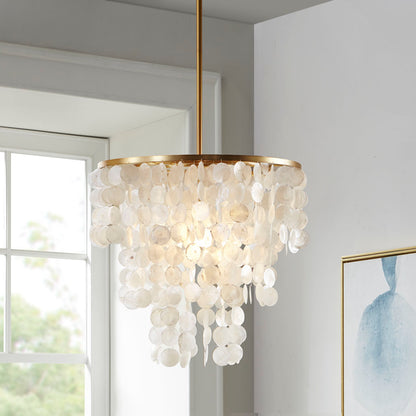 Isla Dimmable Layered Capiz Shell Chandelier - White