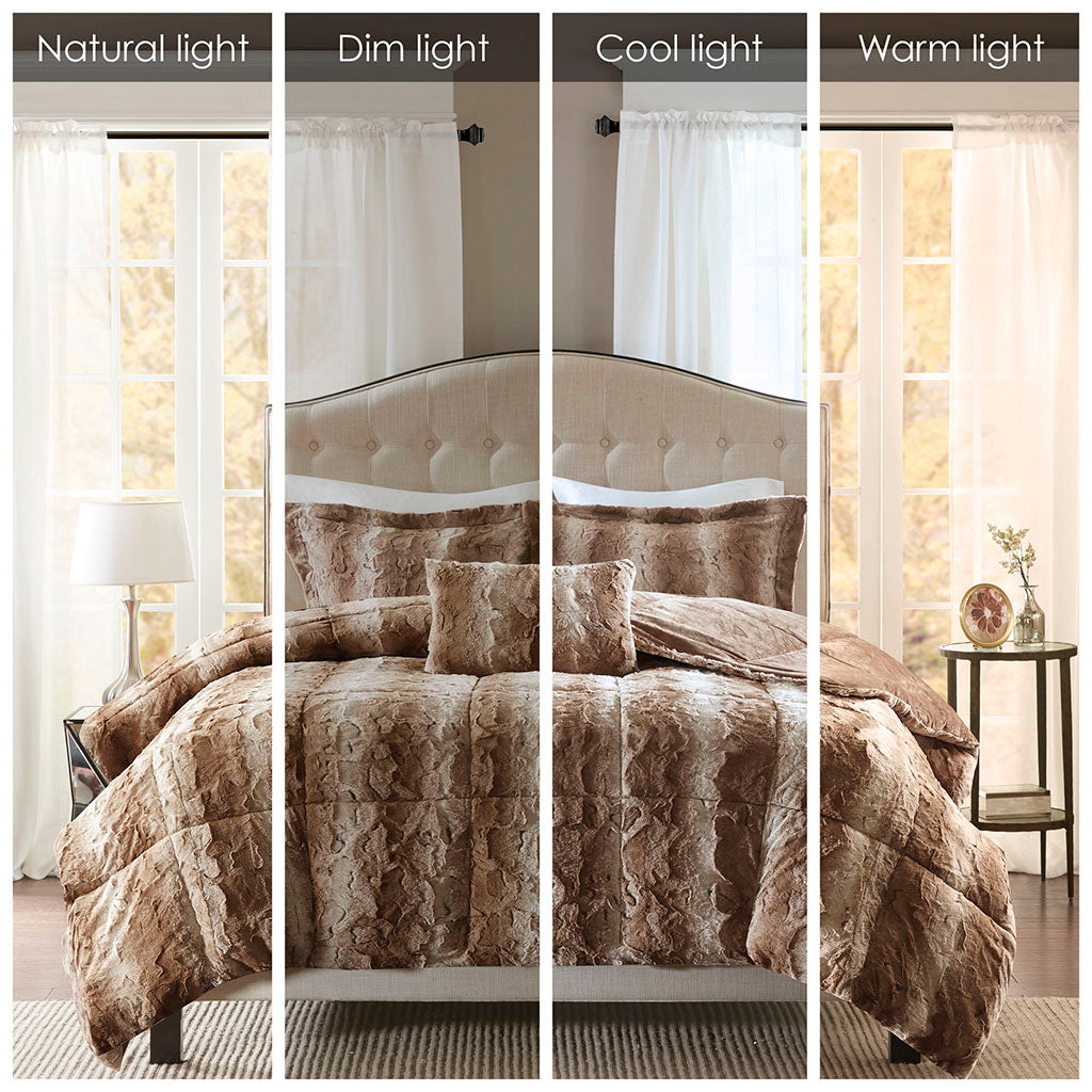 Zuri Faux Fur Comforter Set - Tan