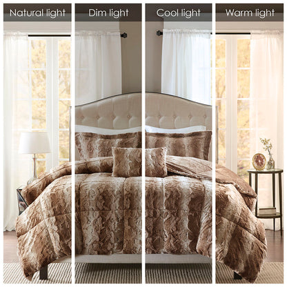 Zuri Faux Fur Comforter Set - Tan