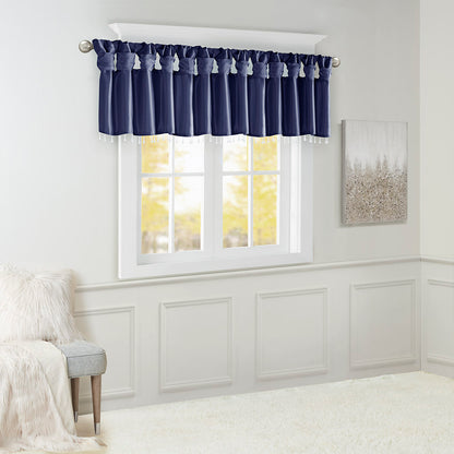 Emilia Lightweight Faux Silk Valance With Beads - Navy