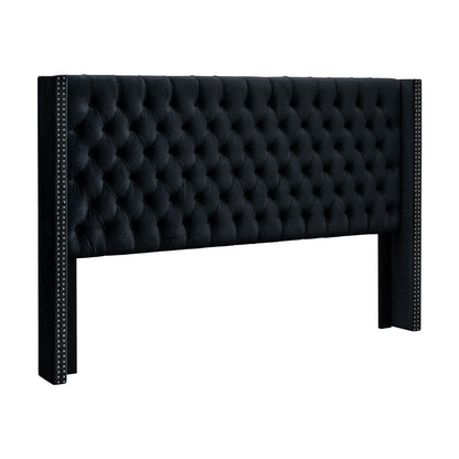 Amelia Upholstered Wingback Headboard with Button Tufting & Nailhead Trim - Black Velvet