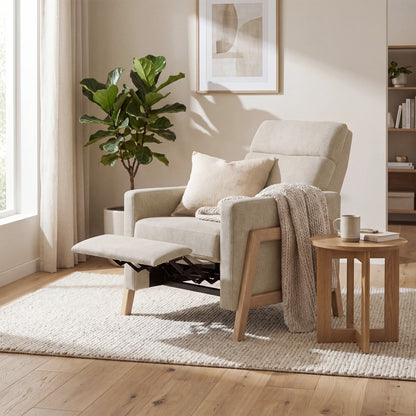 Luna Recliner With Wood Frame - Beige