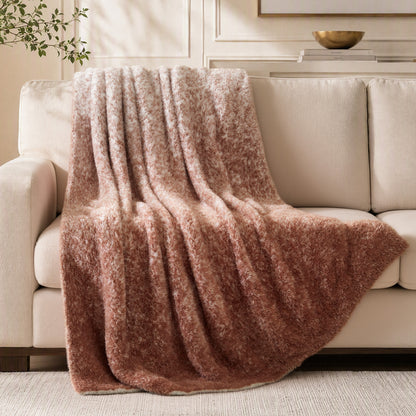 Ombre Knit Fur Throw - Wood Ombre