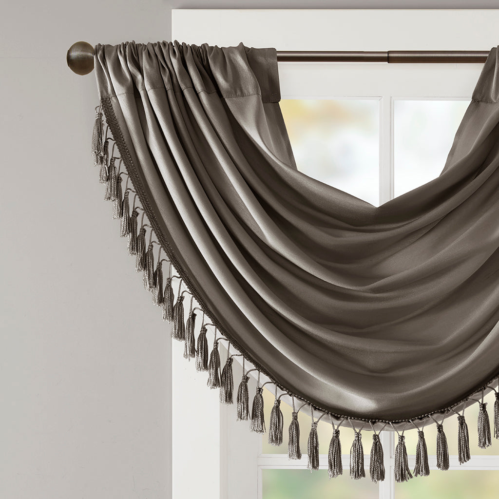 Elena Faux Silk Waterfall Embellished Valance - Pewter
